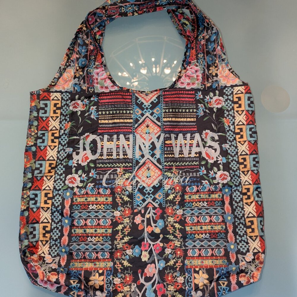 Johnny Was Reusable Tote Bag, Packable Nylon Shopping Bag, Multicolor Floral - Picture 2 of 9